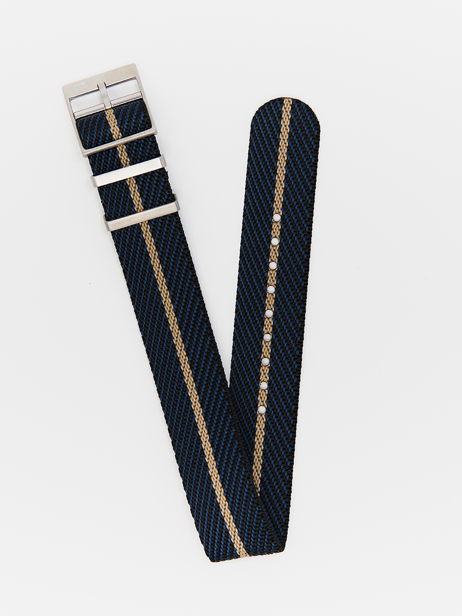 Premium Single Pass NATO — Blue Mustard Watch Strap – Fabric Blue Mustard watch strap Premium Single Pass NATO — Blue Mustard Watch Strap – handmade fabric watch strap in blue mustard