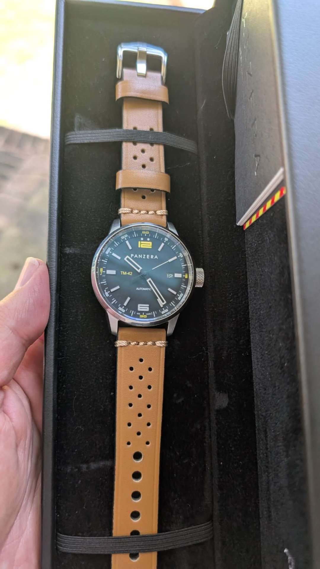 Customer tan rally DVIL strap on Panzera TM-42 automatic