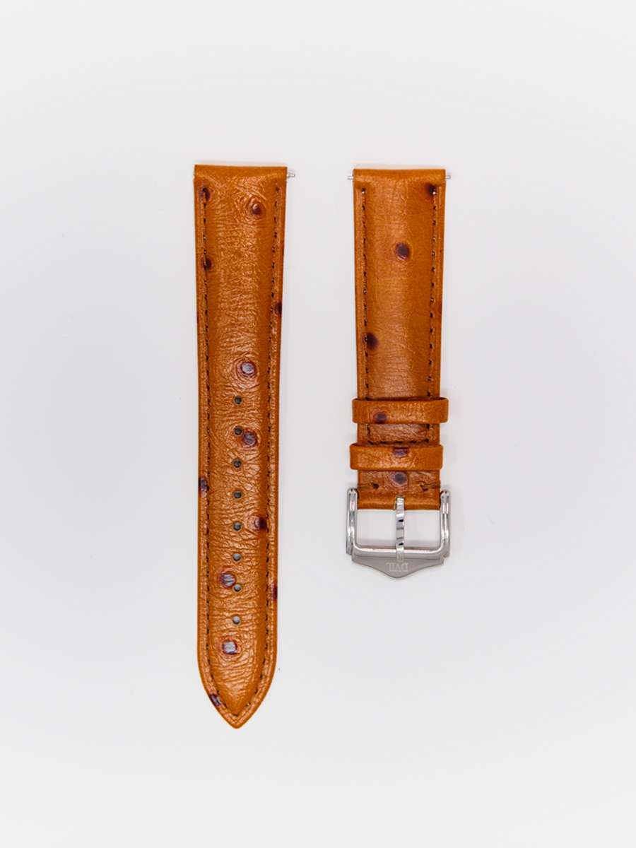 Classic Spanish Ostrich Leather — Vintage Tan Watch Strap – Ostrich Vintage Tan watch strap Classic Spanish Ostrich Leather — Vintage Tan Watch Strap – Ostrich watch strap in Vintage Tan, view 1