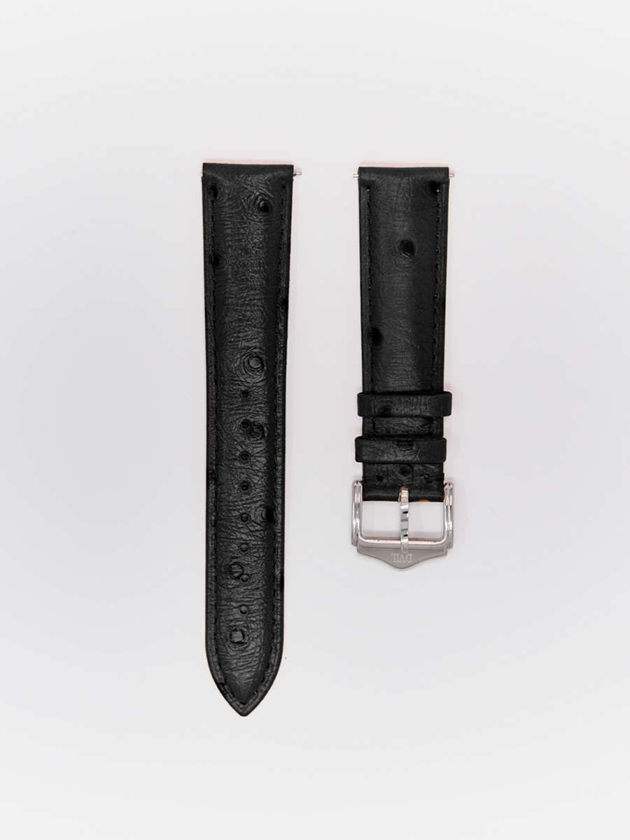 Classic Spanish Ostrich Leather — Obsidian Black Watch Strap – Ostrich Obsidian Black watch strap Classic Spanish Ostrich Leather — Obsidian Black Watch Strap – handmade ostrich watch strap in obsidian black