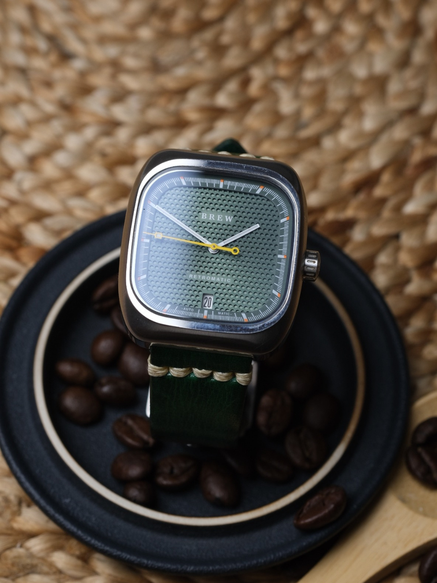 Green strap on retro watch