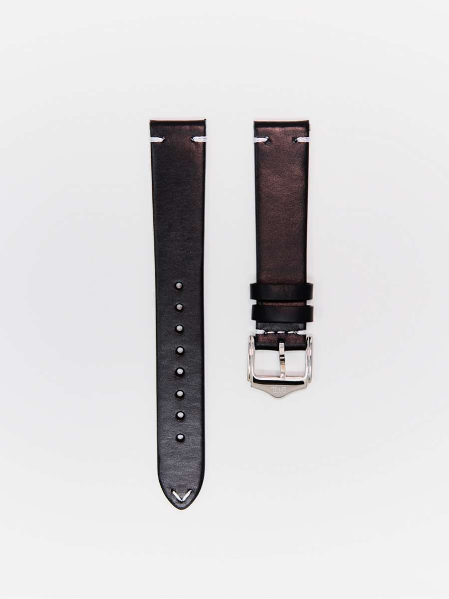 Vintage Oil Waxed Italian Leather — Obsidian Black Watch Strap – Classic Leather Obsidian Black watch strap Vintage Oil Waxed Italian Leather — Obsidian Black Watch Strap – Classic Leather watch strap in Obsidian Black, view 1